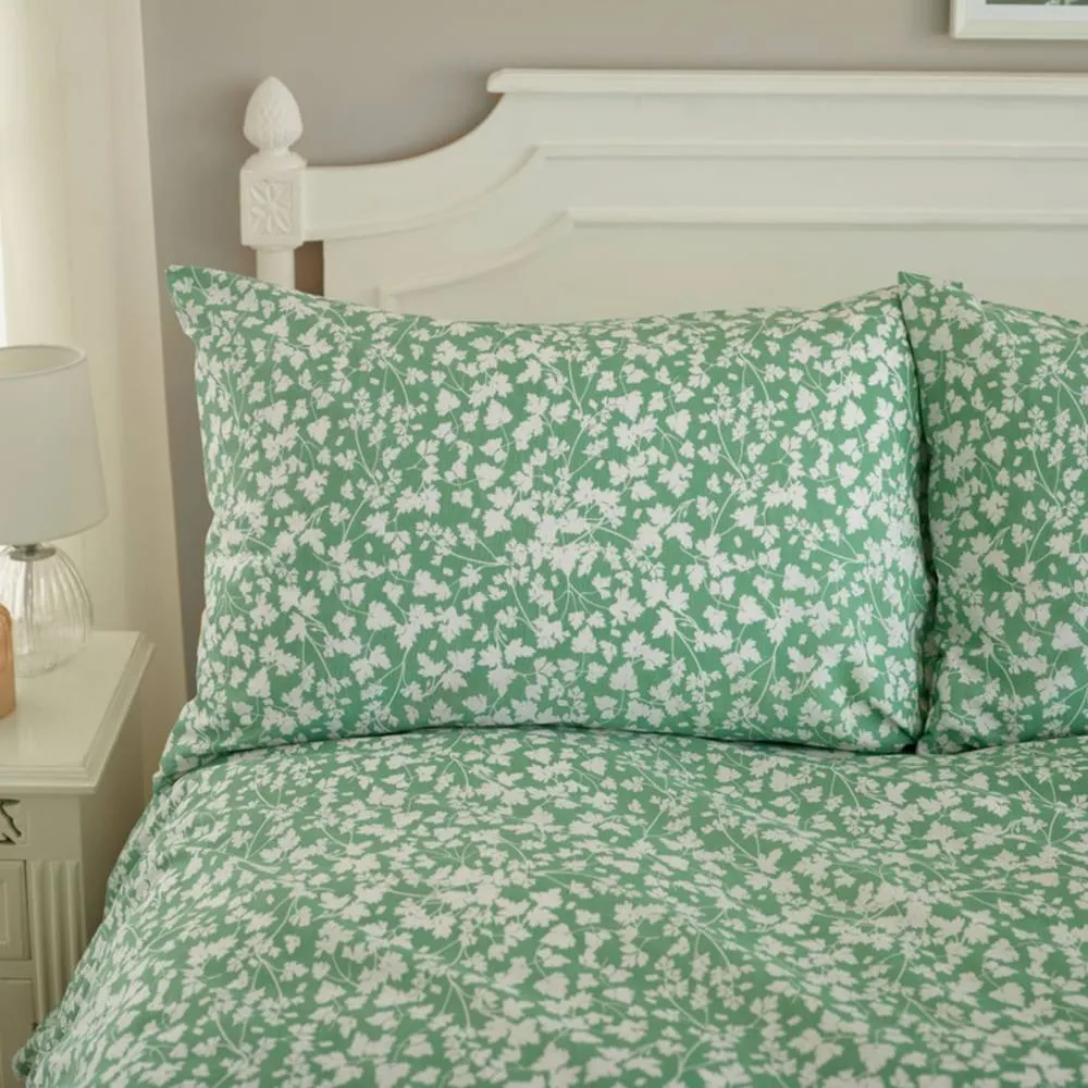 Deyongs Dainty Floral Cotton Duvet Set with Printed Floral Design in Green 4