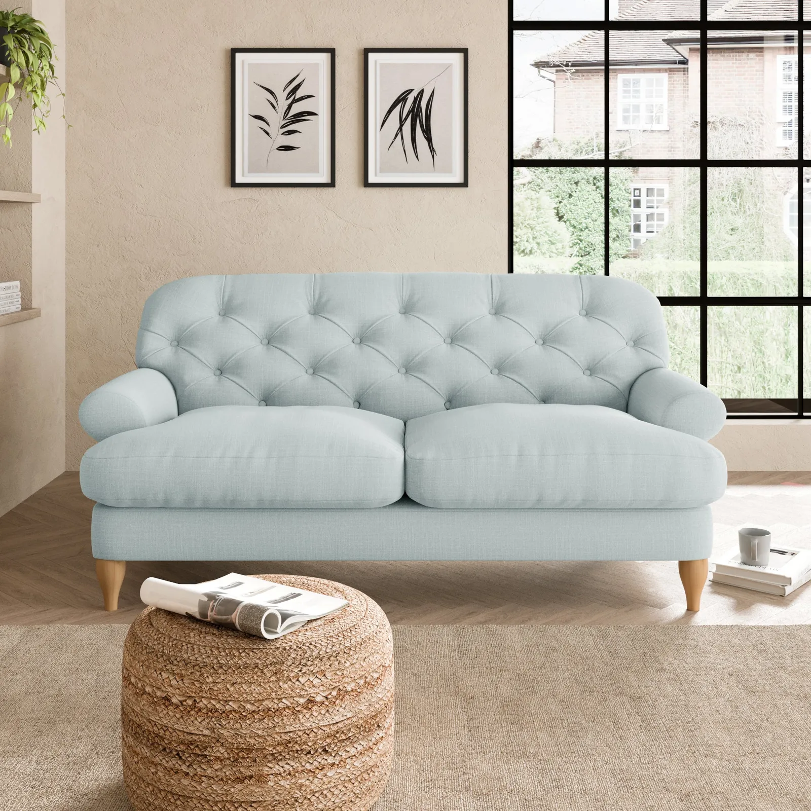 Canterbury Slub Cotton Blend 2 Seater Sofa Slub Cotton Light Mineral