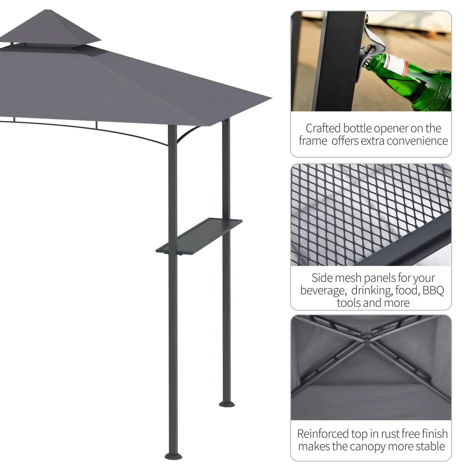 OUTSUNNY Outdoor Double-tier BBQ Gazebo Shelter Grill Canopy Barbecue Tent in Grey 6