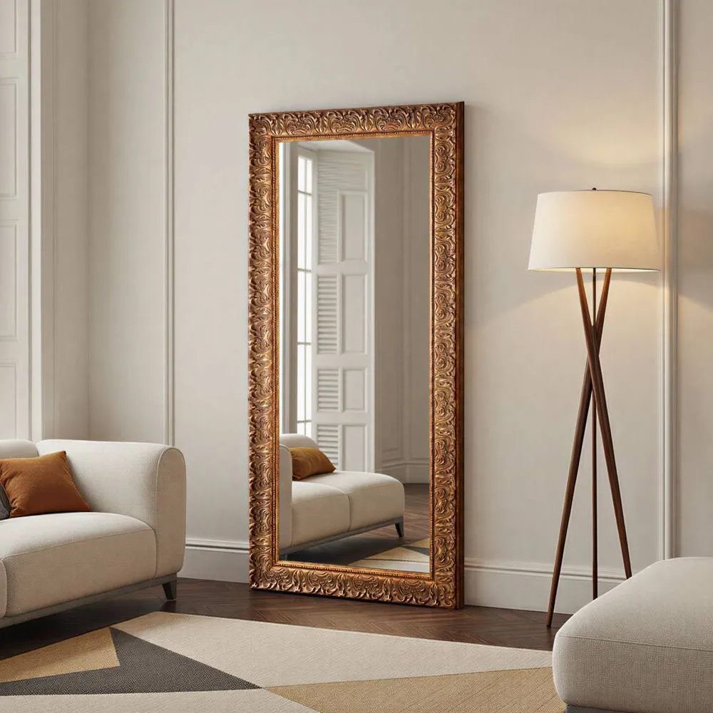 Yearn Mirrors Carved Framed Bevelled Full Length Mirror Gold 169x77cm 2