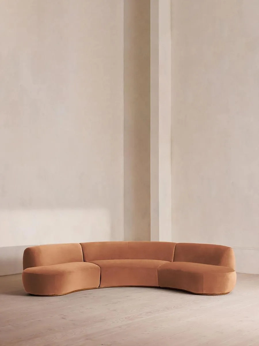 Aline Serpentine Modular Sofa, Four Seater, Antique Rose Velvet