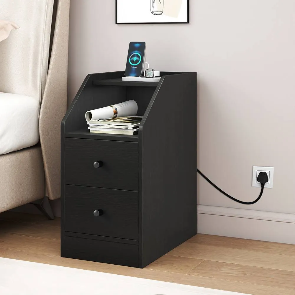 Costway Side End Table with Charging Station in Black 4