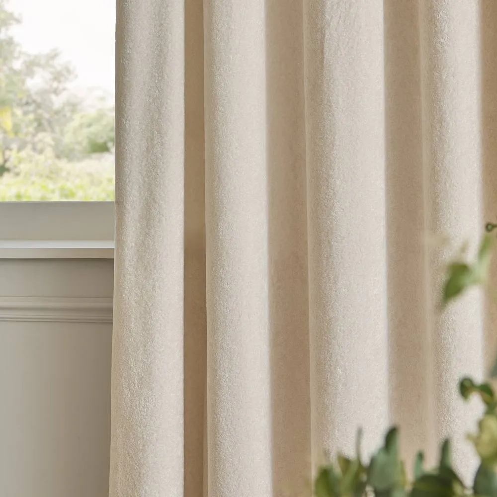 Paoletti Lustre Velvet Fully Lined Eyelet Curtain Pair in Off-White 4