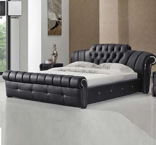 Veronica Chesterfield Style King Bed In Black Bonded Leather