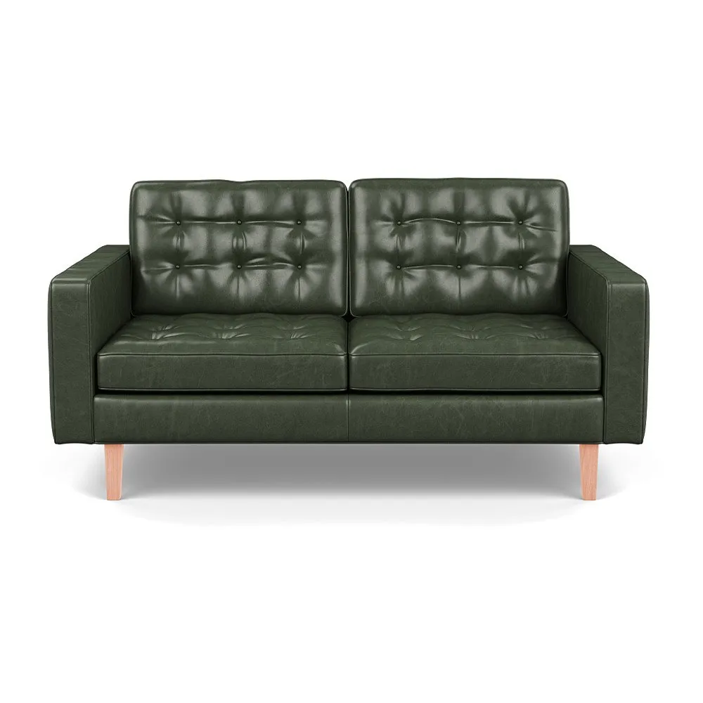 Heal's Hepburn 2 Seater Stonewash Leather Vintage Green 278 Walnut Feet 1