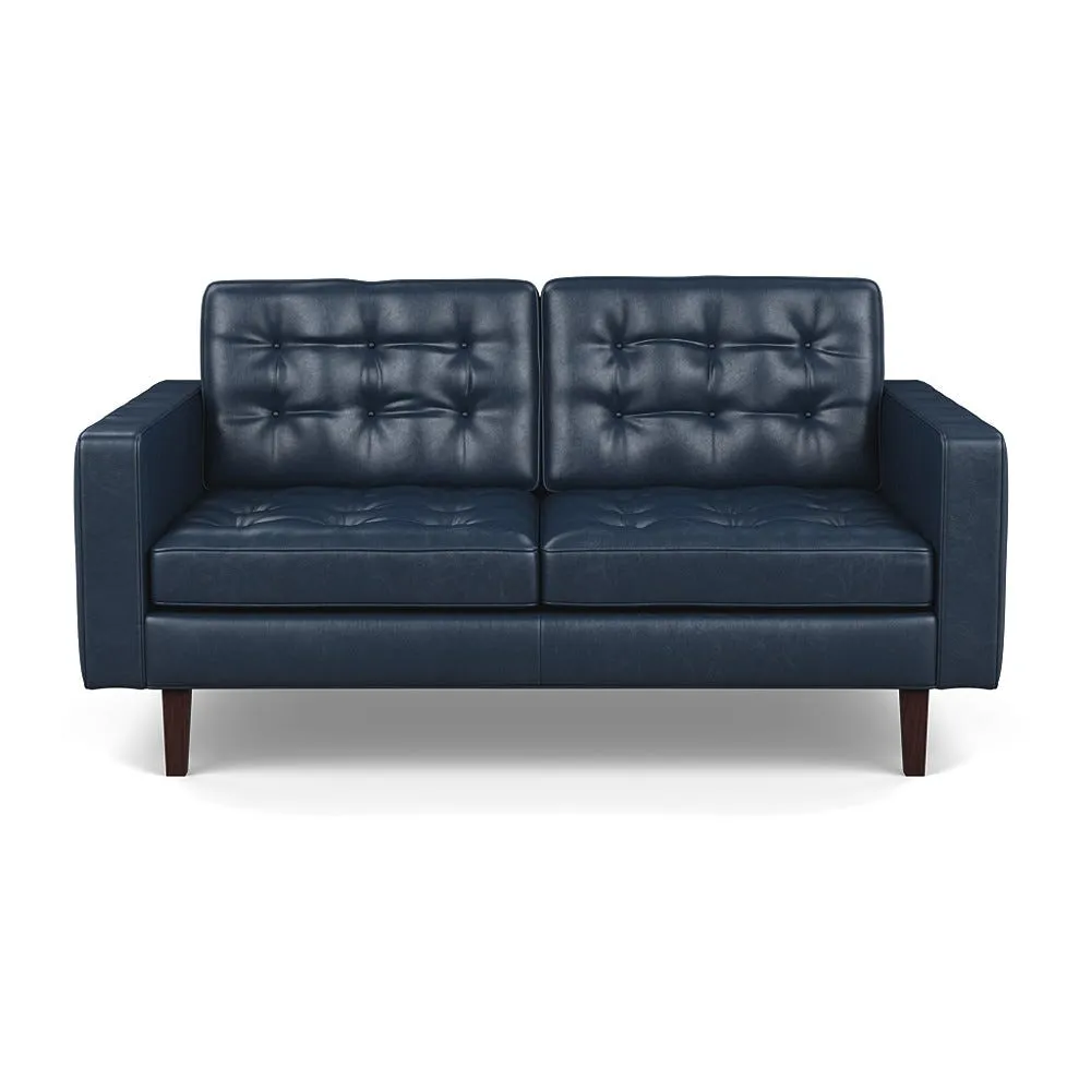 Heal's Hepburn 2 Seater Stonewash Leather Navy Blue 279 Walnut Feet