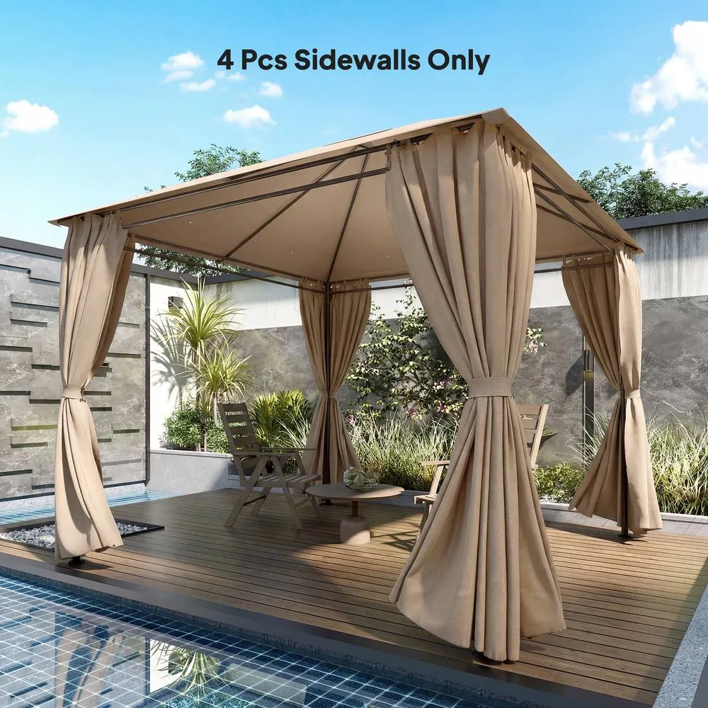 OUTSUNNY 3 x 3 m Gazebo Replacement Curtains Privacy Panel Set in Khaki