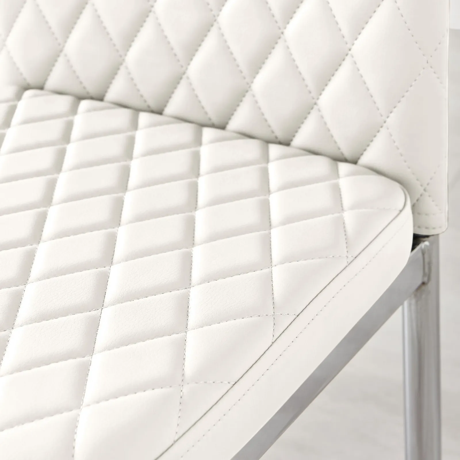 FurnitureboxUK Set of 6 Milan High Back Soft Touch Diamond Pattern Faux Leather Dining Chairs With Silver Chrome Metal Legs in White 6