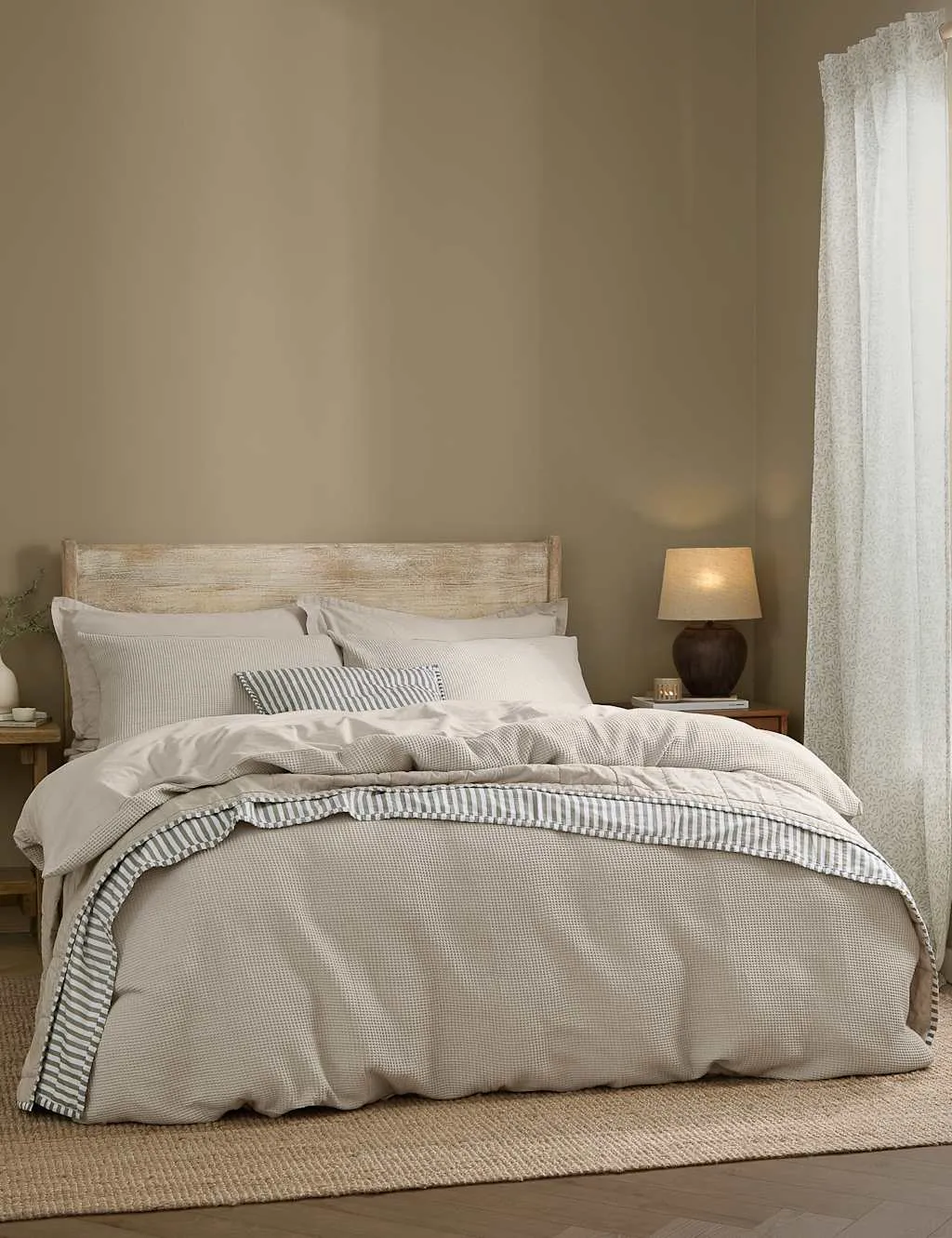 YARD Pure Cotton Percale Hebden Waffle Bedding Set Stone