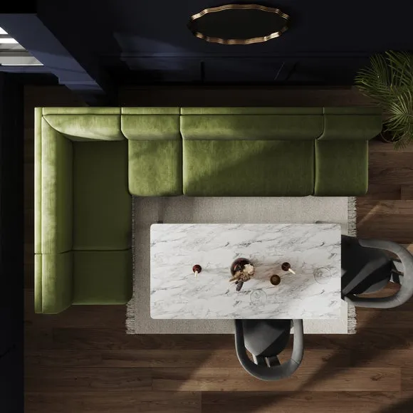 Mae Matte Plush Velvet Right Hand Dining Bench Olive Bundle 3