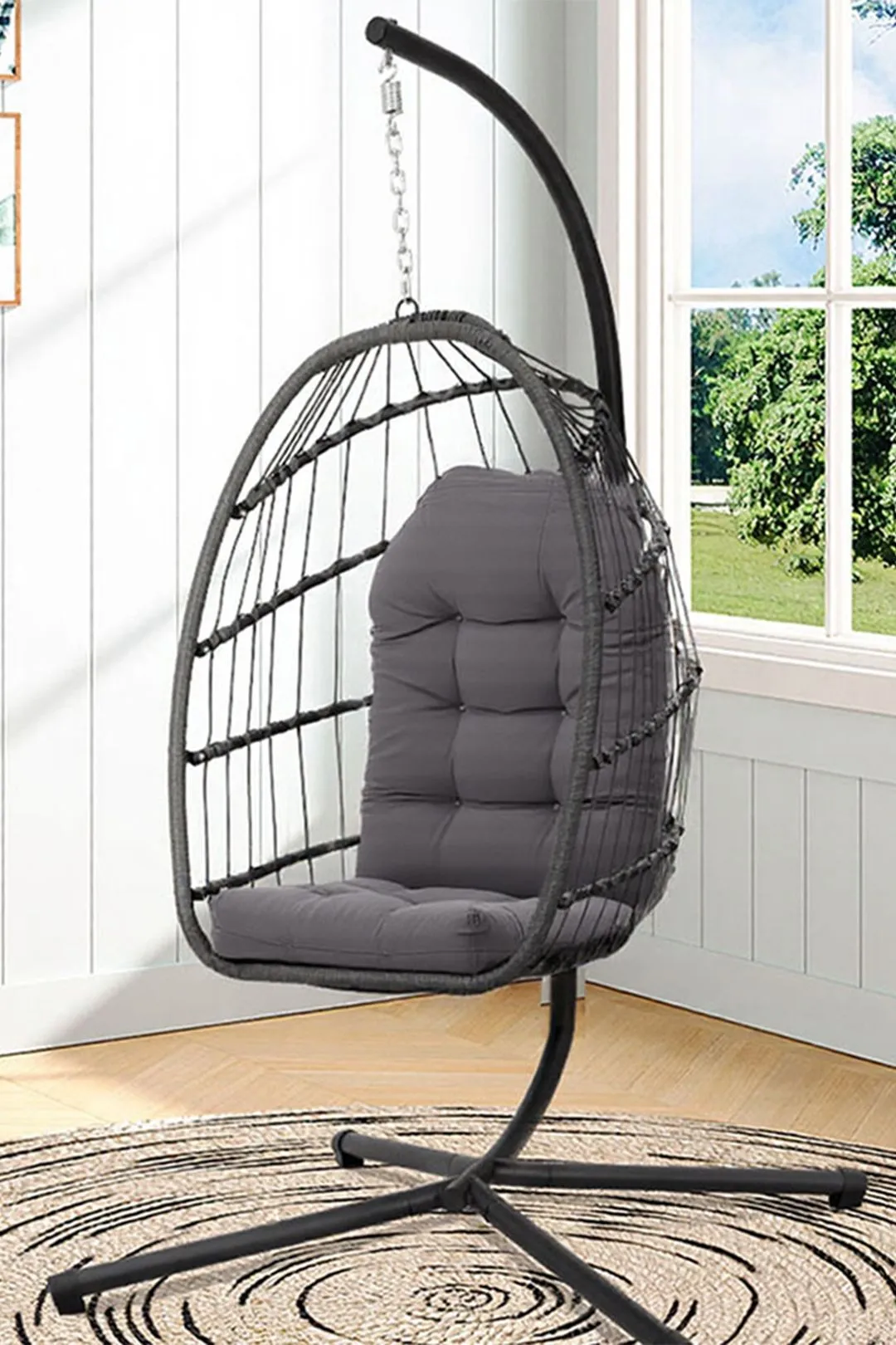 Living and Home 125 x 53cm Outdoor Waterproof Tufted Swing Seat Cushion in Dark Grey