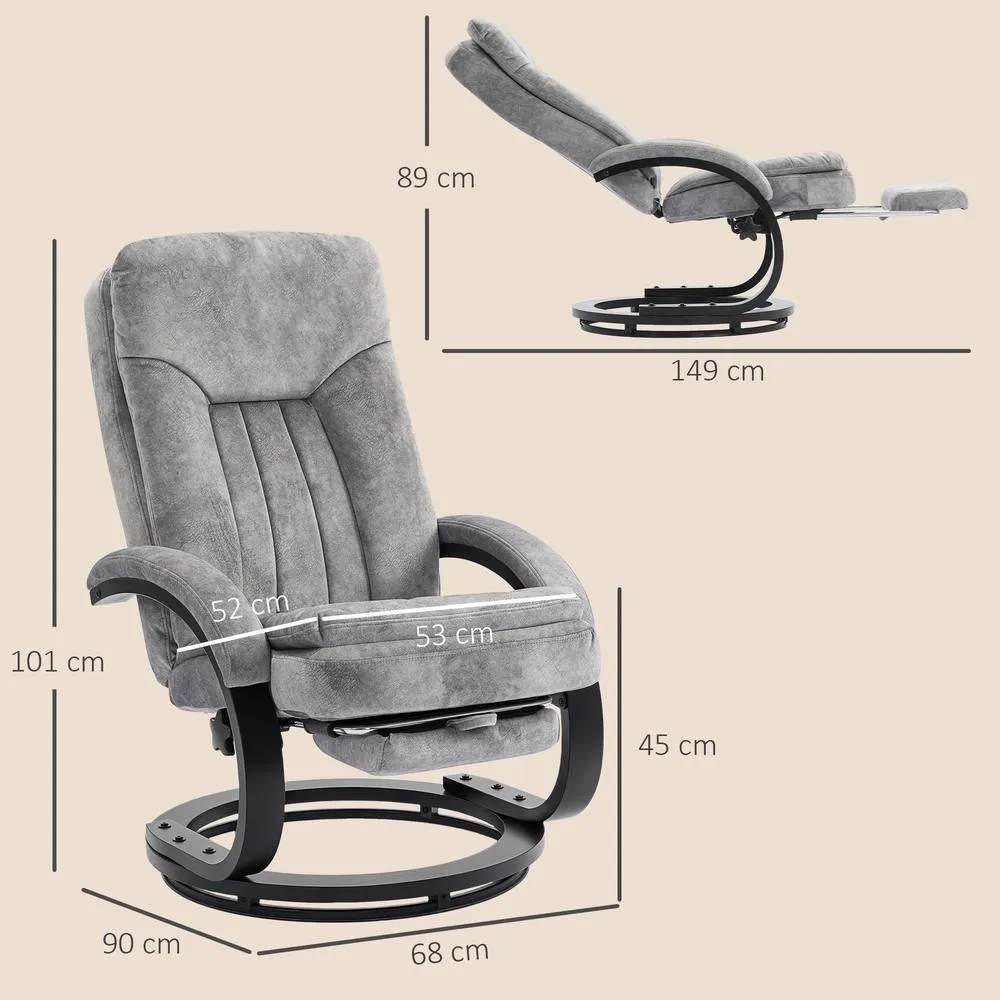 HOMCOM Manual Recliner Armchair with Footrest, Wooden Base, Grey 3