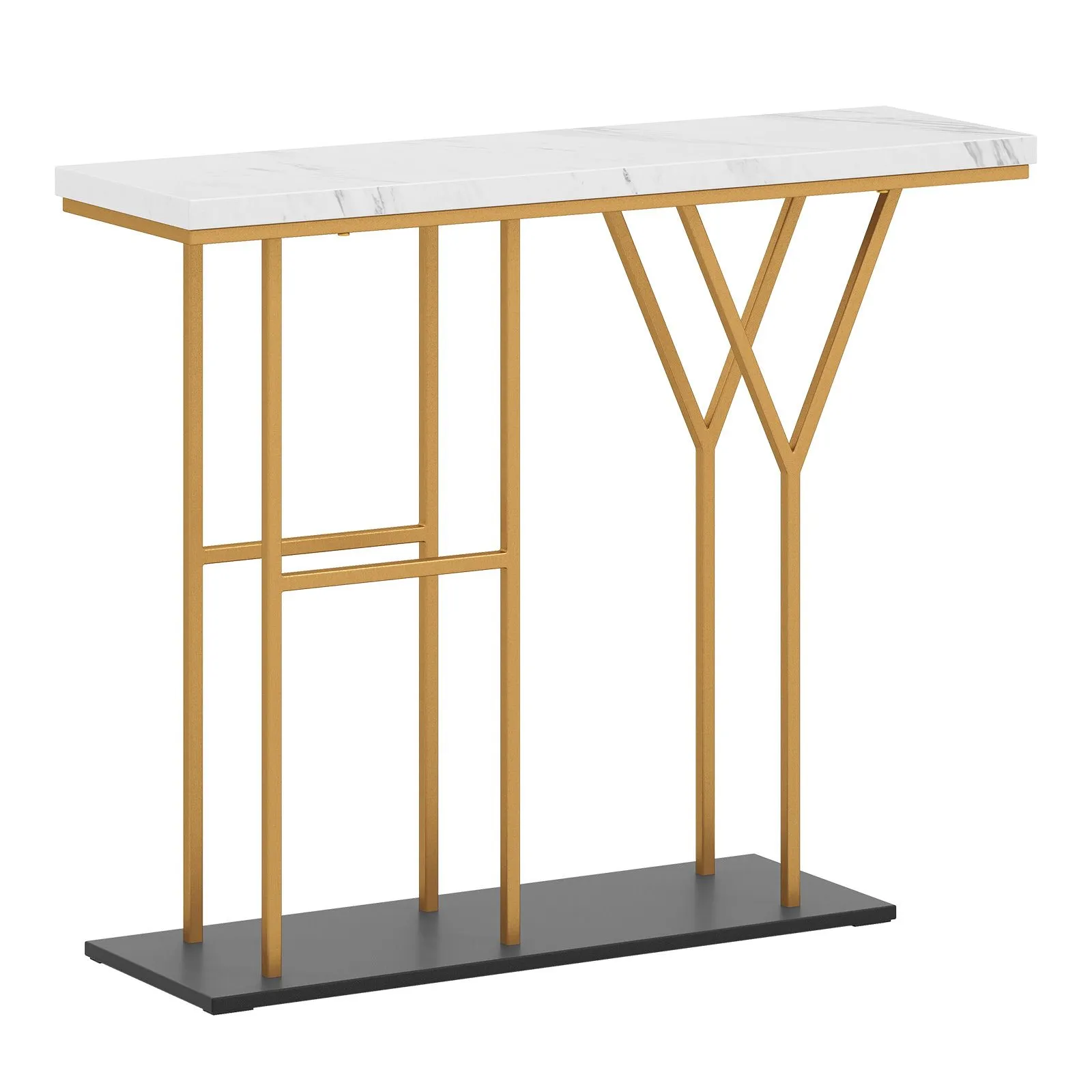 Costway 100 CM Console Table 2-Tier Faux Marble Entryway Table in White 2