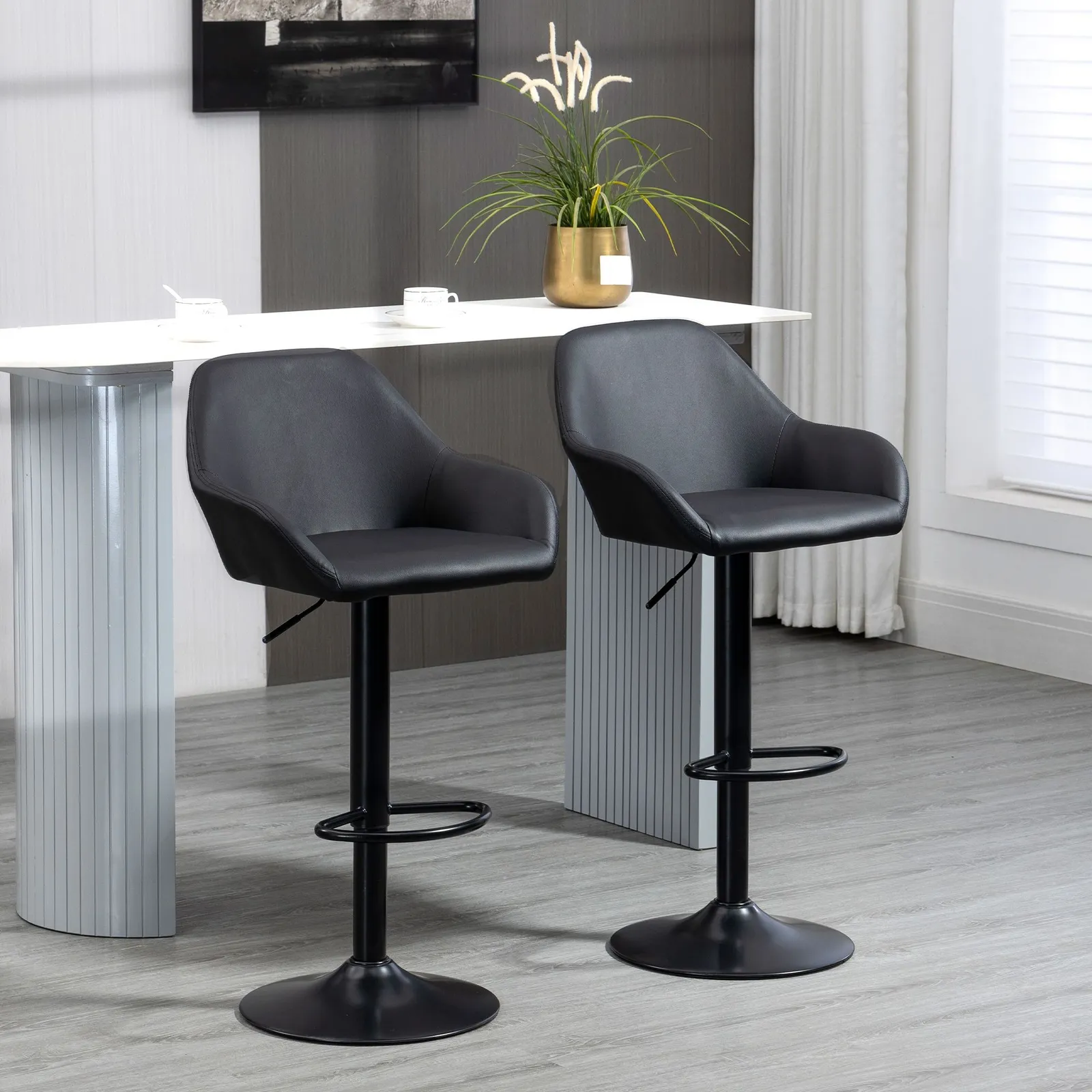 HOMCOM Bar Stools Set of 2 Swivel Barstool W/ Footrest Kitchen Dining Room in Black
