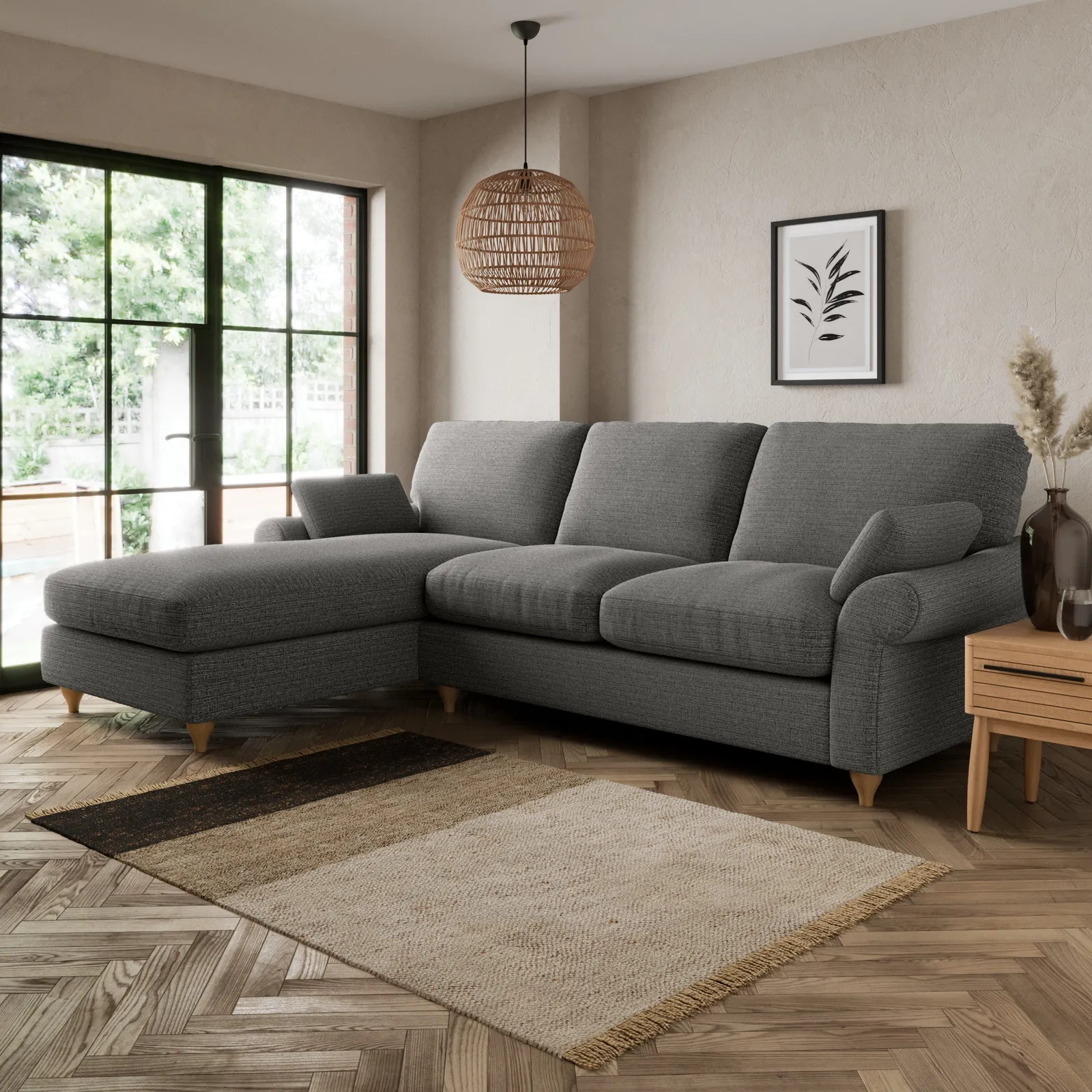 Salisbury Textured Weave Left Hand Corner Sofa Dark Grey