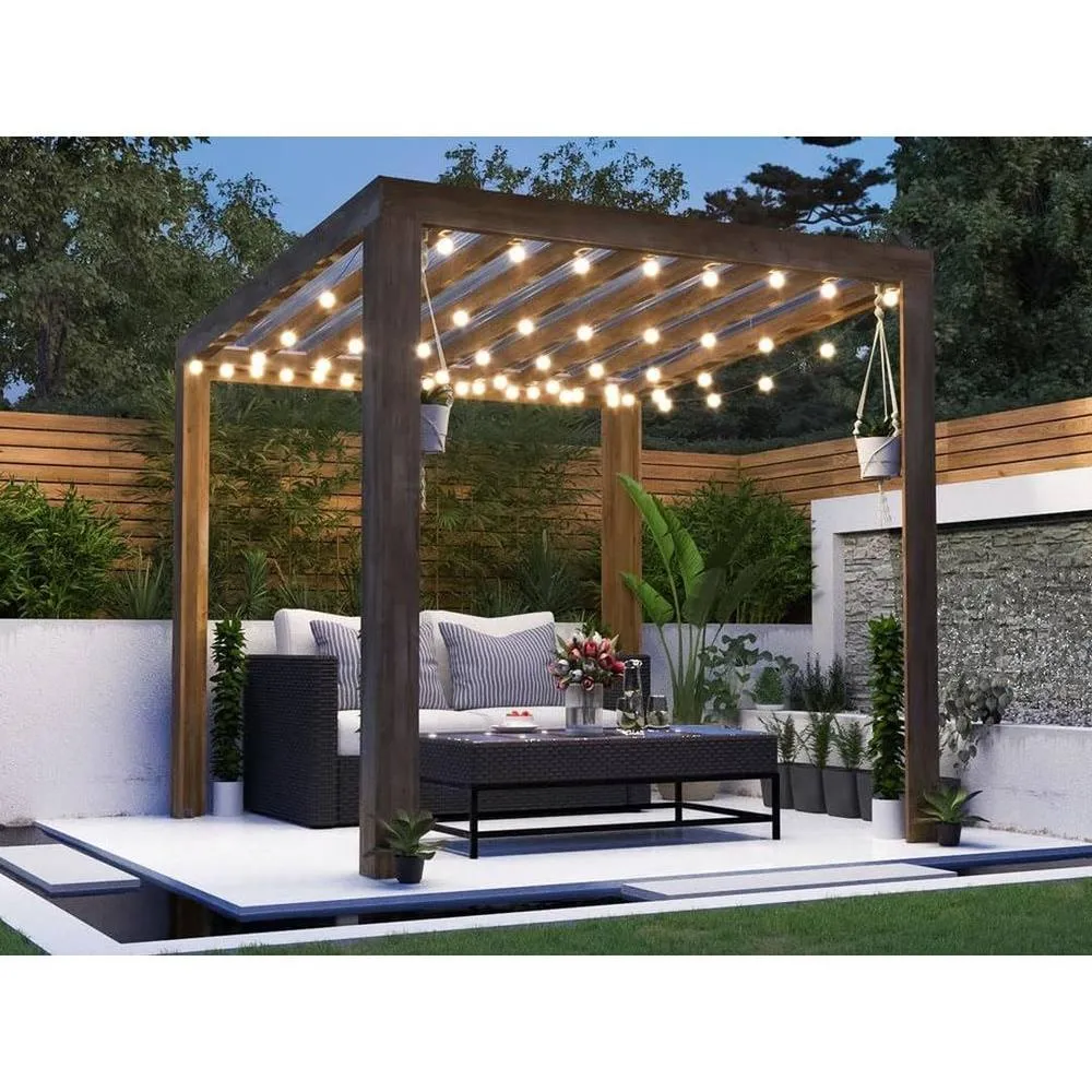 Dunster House Pergola with Roof 2.5m x 2.5m Pressure Treated, Terracube in Brown 2