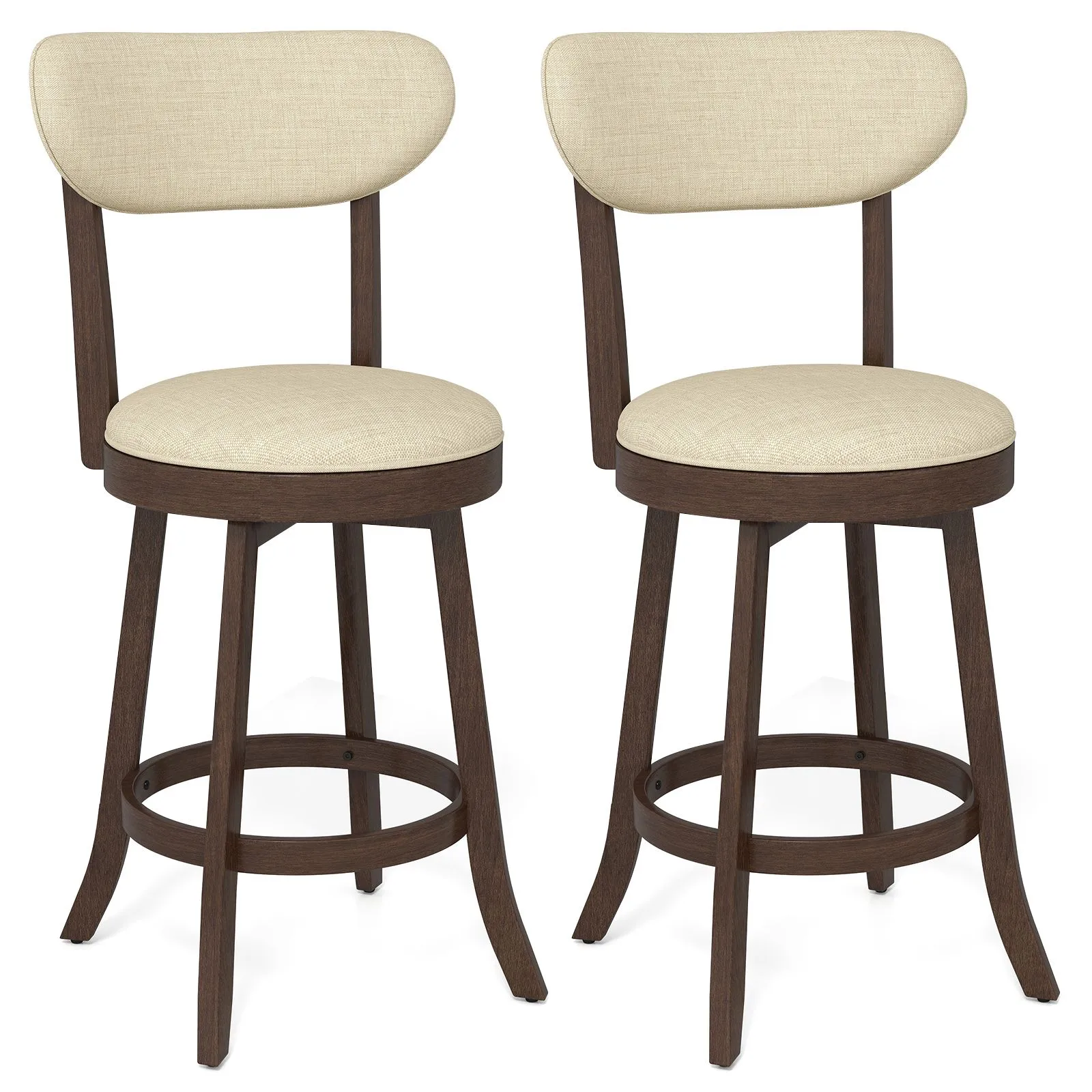 Costway 64CM Counter Height Chairs Set of 2 Swivel High Stool in Beige