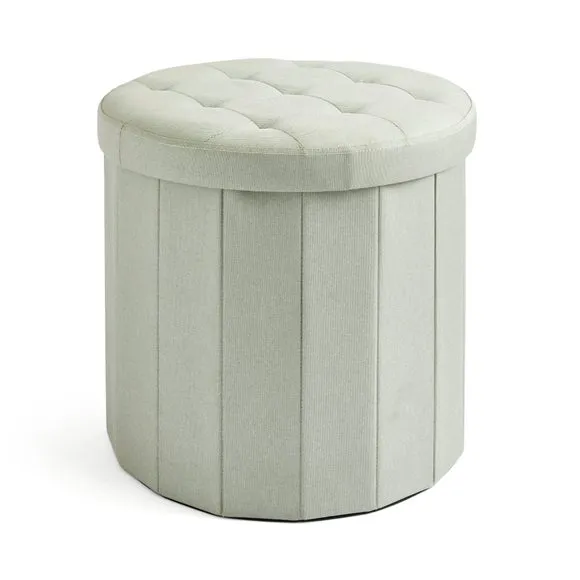 Faux Linen Round Ottoman 3