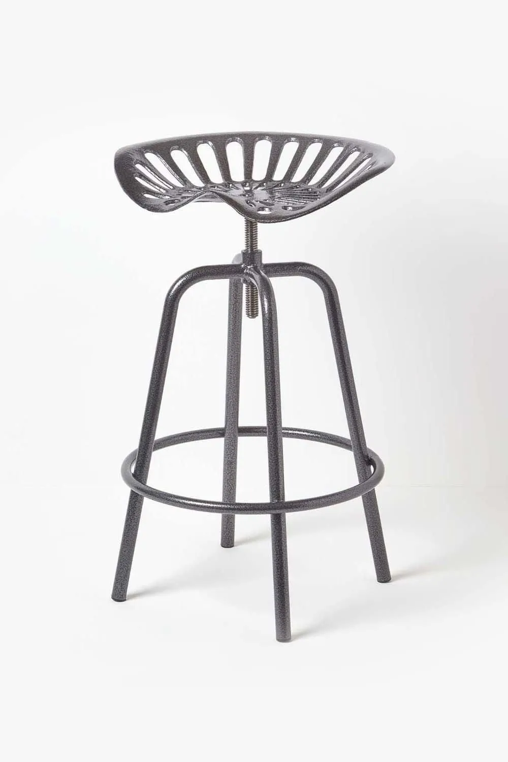 Homescapes Vintage Style Metal Adjustable Tractor Seat Bar Stool in Grey 1