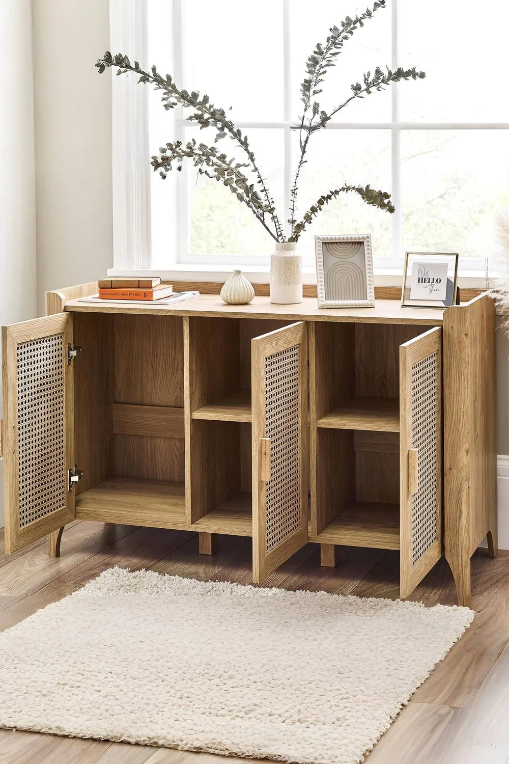 Julian Bowen Sydney Rattan Print 3 Door Sideboard in Light Oak 2