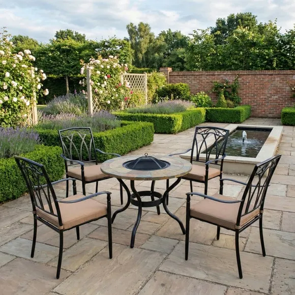 Bayfield Firepit 89cm Table with 4 Ascot Chairs Set 4