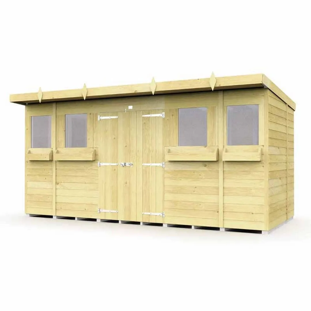 Buttercup Farm 14 x 7 Feet Pent Summer Shed - Wood - L214 x W417 x H201 cm in Brown