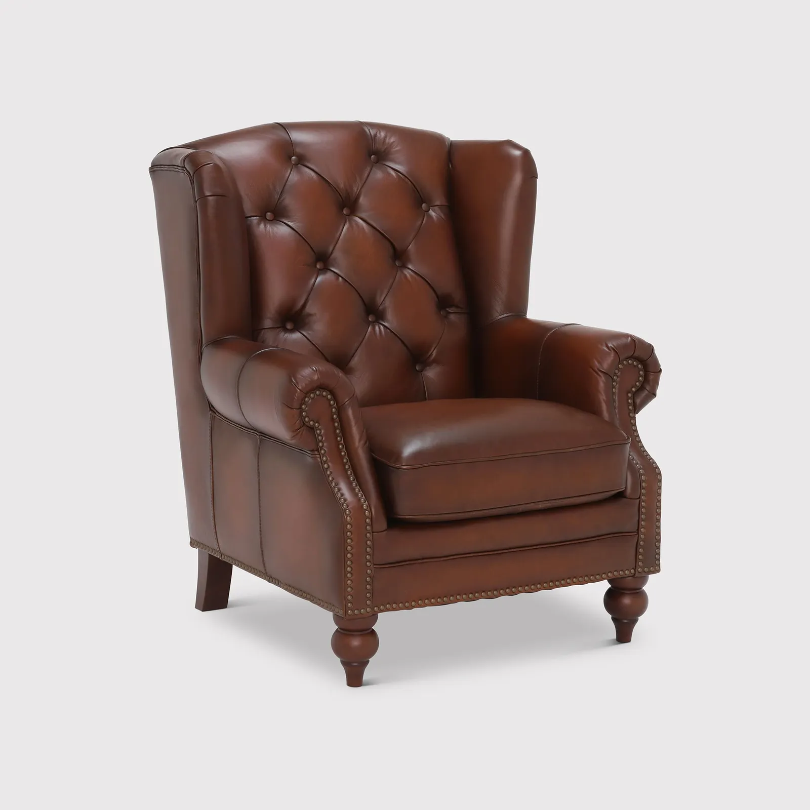 Ullswater Leather Wing Armchair, Brown | Barker & Stonehouse