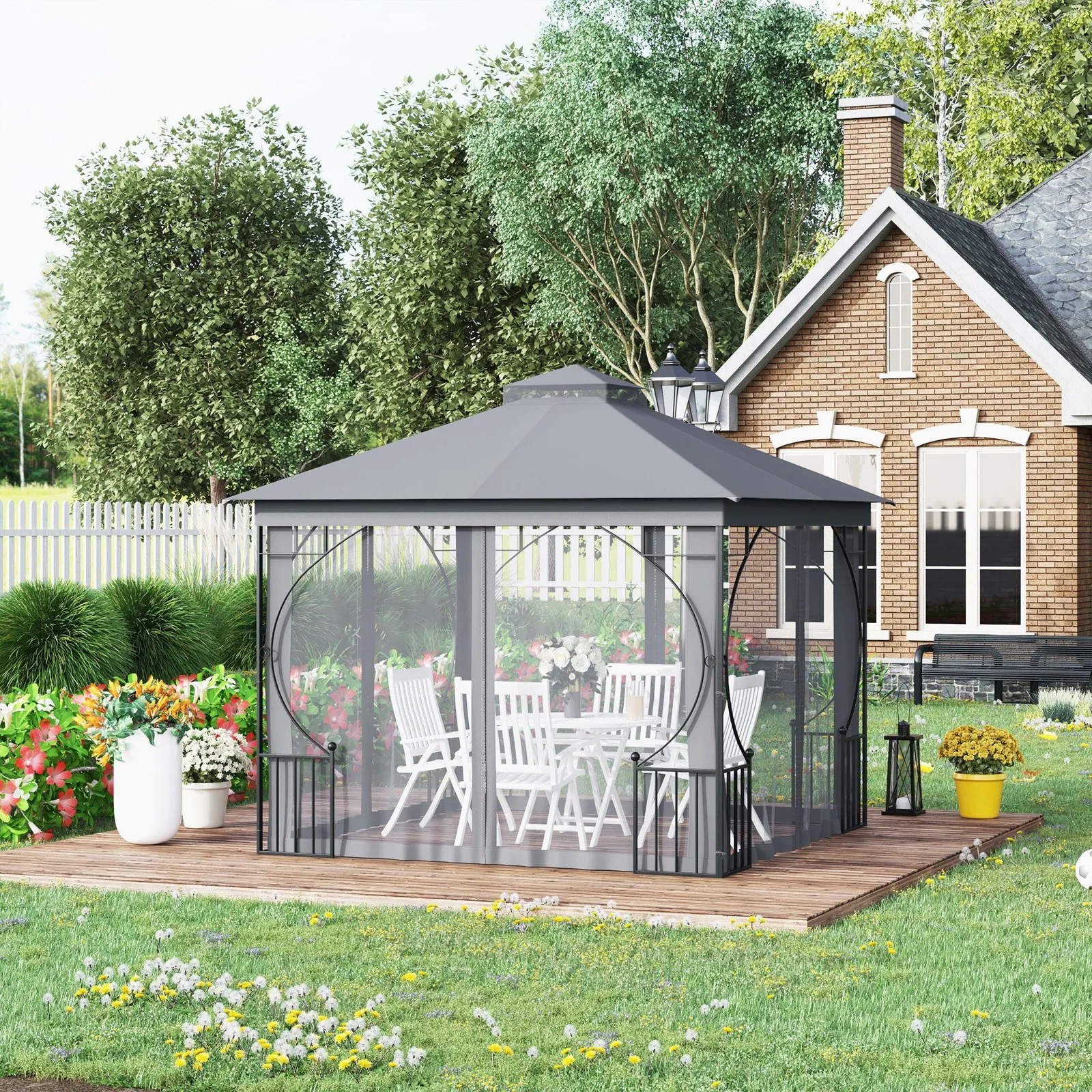 OUTSUNNY Gazebo Party Tent Canopy Sun Shade for Patio Garden 3x3(m) in Light Grey 1