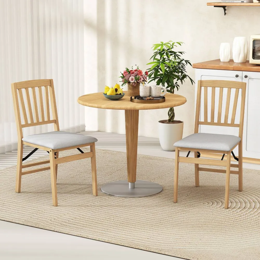 Costway Dining Chair Set of 2 Folding Chairs with Padded Seat in Natural