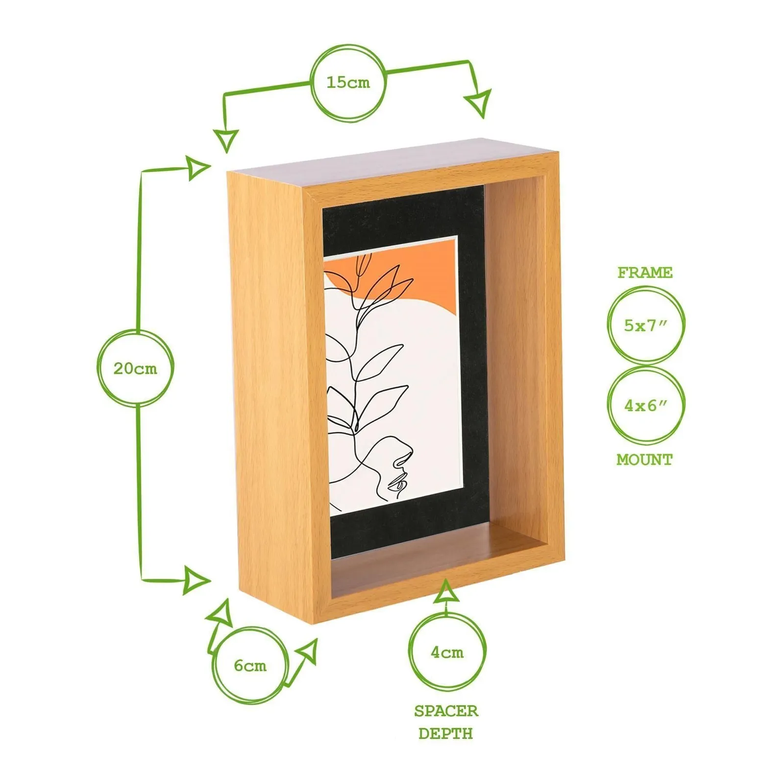 Nicola Spring 3D Deep Box Photo Frames - 5 x 7" with 4 x 6" Mount - Light Wood - Pack of 5 in Black 4