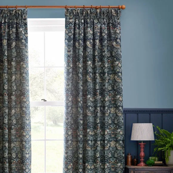 Morris & Co. Strawberry Thief Jacquard Pencil Pleat Curtains 1