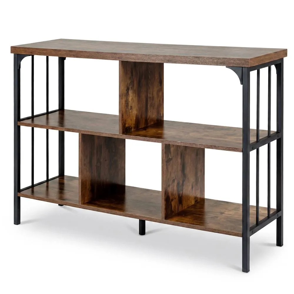 Costway 3-Tier Bookshelf Open Bookcase with 2 Anti-Tipping Kits Metal Frame in Brown