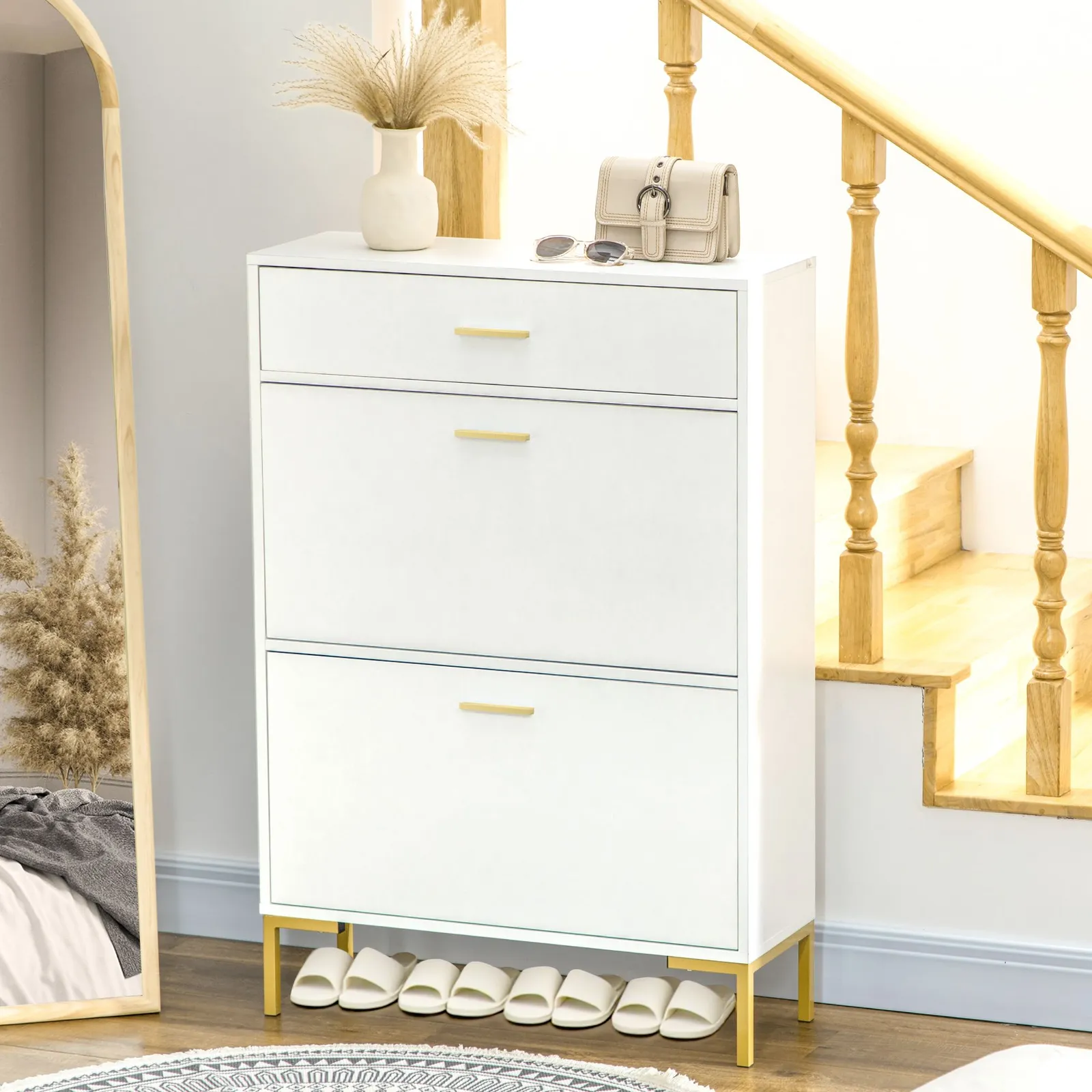HOMCOM Shoe Cupboard for Hallway with Flip Drawers 12 Pair Shoe Storage in White
