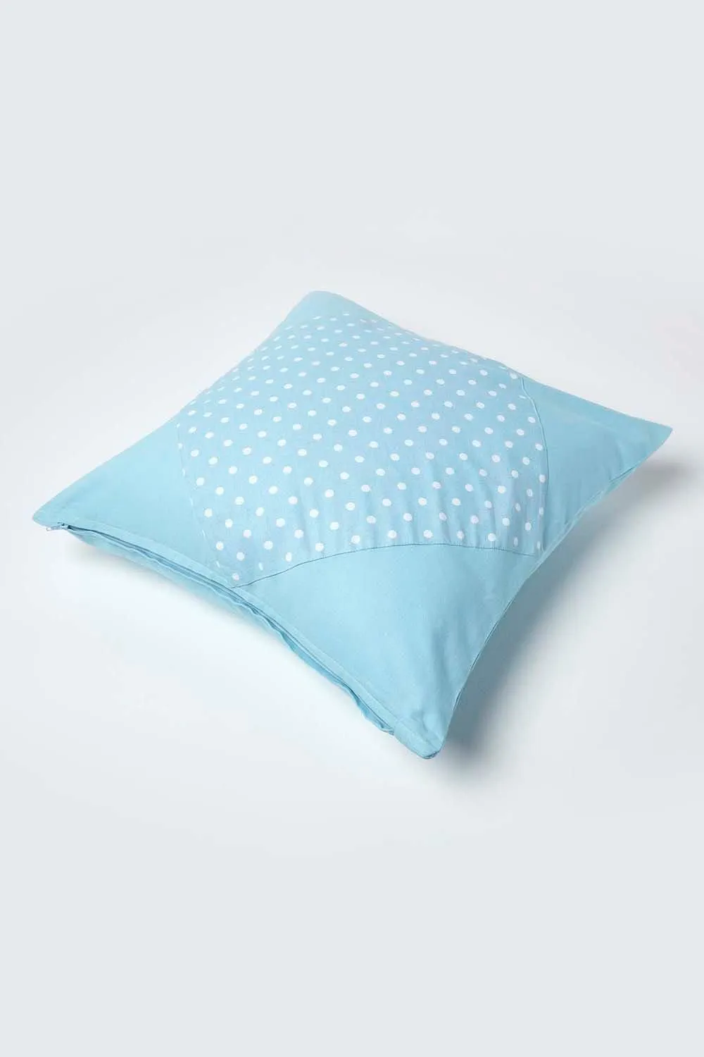 Homescapes Cotton Plain & Polka Dots Cushion Cover in Blue 4