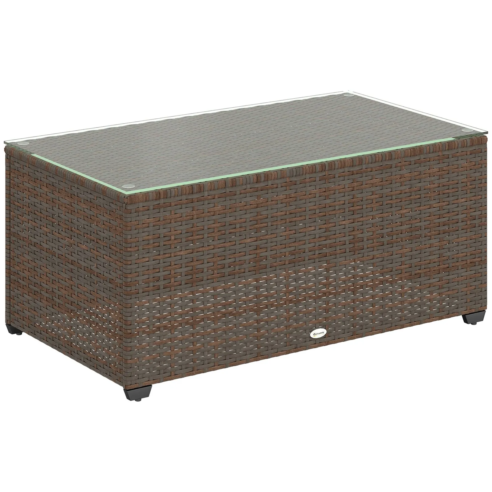 OUTSUNNY Outdoor Coffee Table, Glass Top Rattan Side Table, Brown 2