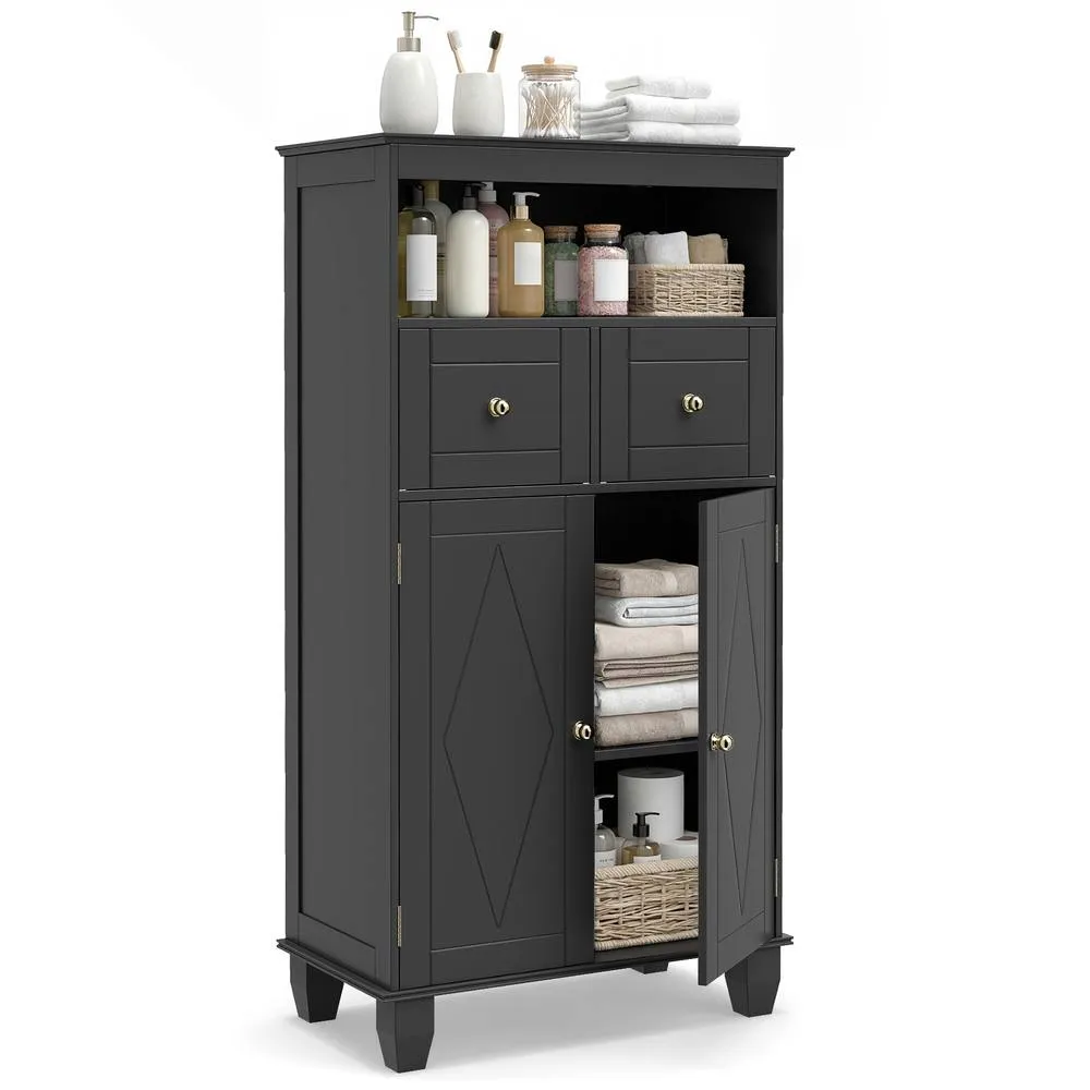Costway Bathroom Floor Storage Cabinet Modern Storage Organizer w/Drawers in Black 4