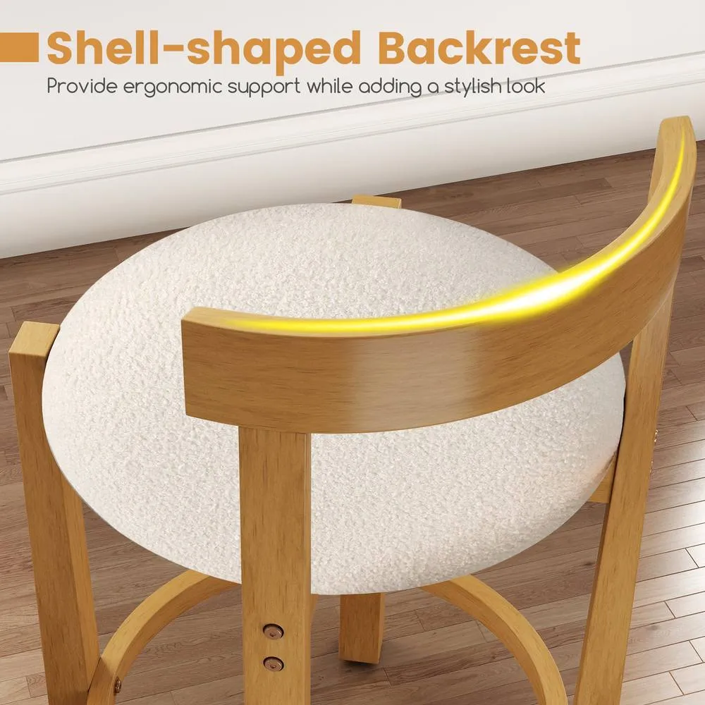Costway 2PCS Counter Height Bar Stools Wooden Bar Chair /Padded Seat &Backrest in Natural 4