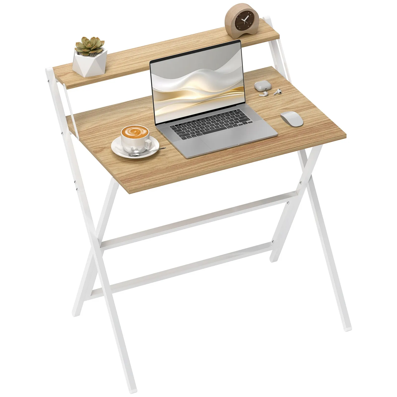 HOMCOM 81.5 cm Folding Computer Desk for Small Spaces Bedroom in Natural 2