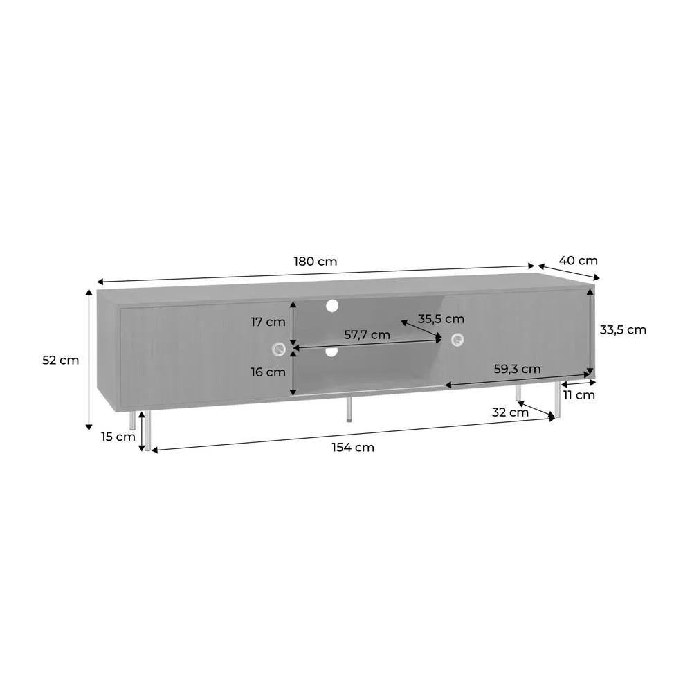 sweeek Vintage TV stand with wood decor & stainless steel, 2 doors 180cm in Dark Brown 5