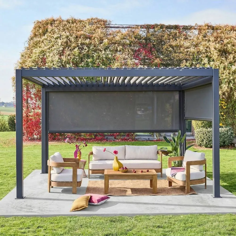 sweeek Louvered pergola aluminium 4 x 3m with a 3m blind & a 4m blind in Dark Grey 3