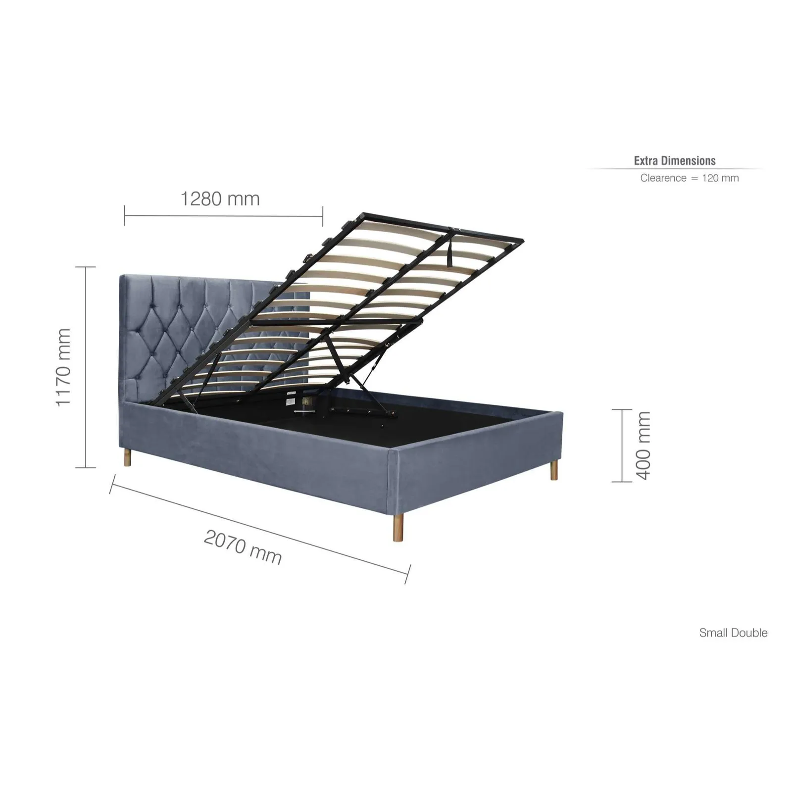 Birlea Velvet Fabric Ottoman Bed Frame Storage Loxley in Grey 6