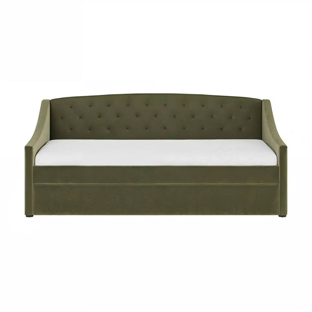 Flair Aurora Velvet Daybed with Trundle in Green 6