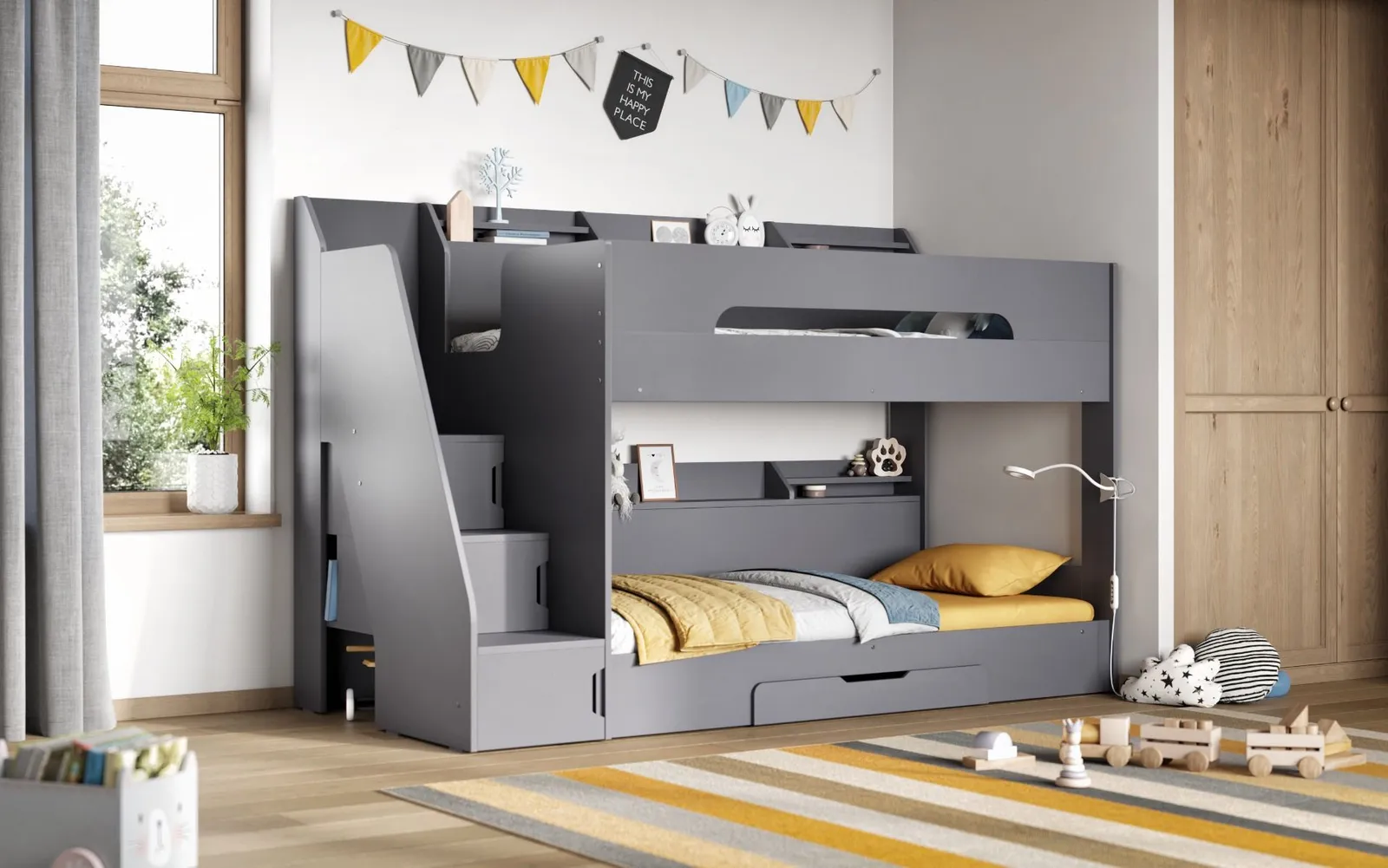 Flair Slick Staircase Bunk Bed with Storage in Grey 4