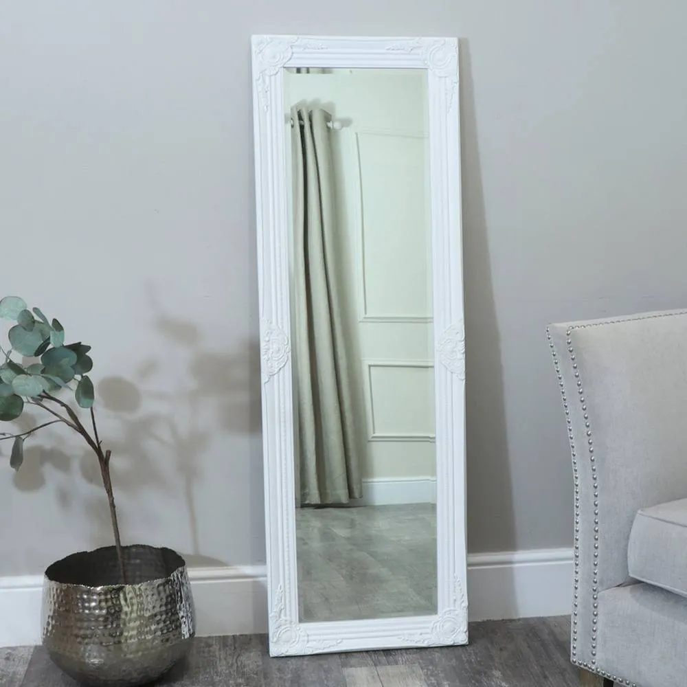 Melody Maison Tall / Long White Ornate Wall / Leaner Mirror 47cm X 142cm