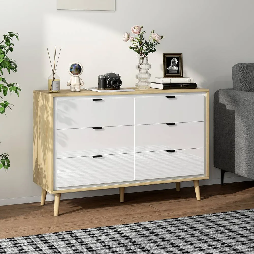 HOMCOM Storage Cabinet with 6 Drawers & 5 Legs, High Gloss White 2