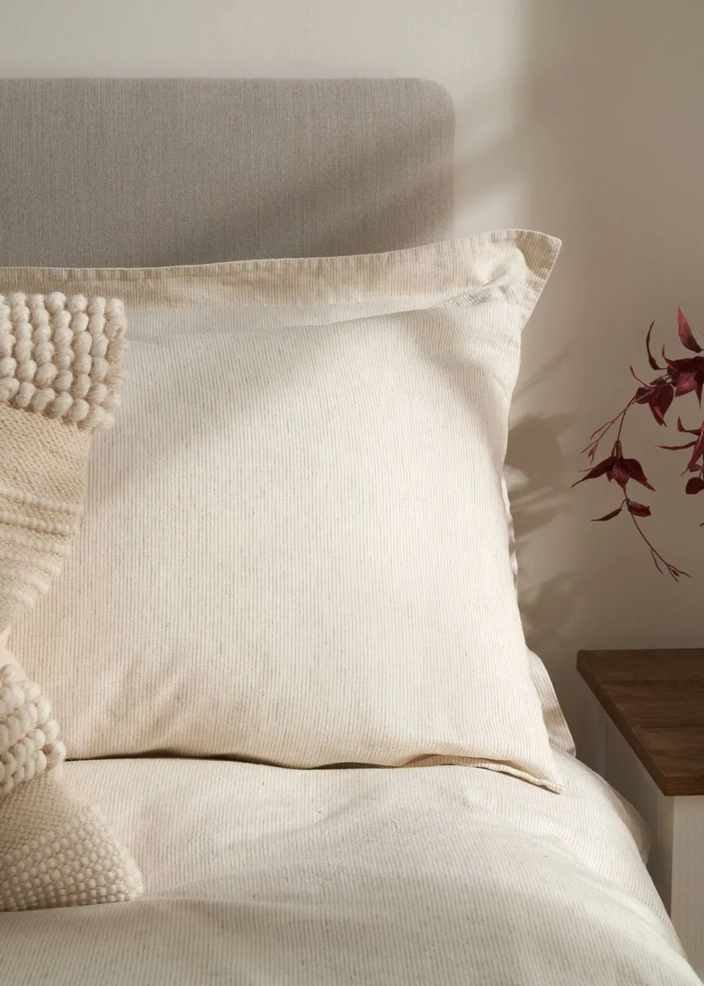 Truly Set of 2 Mushroom Stripe Linen Cotton Housewife Pillowcases in Light Brown