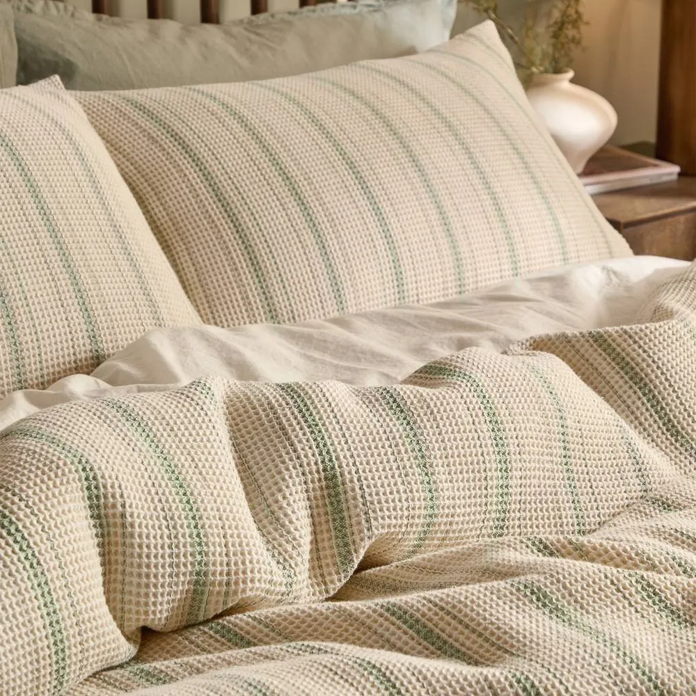 Yard Selby Waffle Striped Duvet Cover Set in Pale Green 2