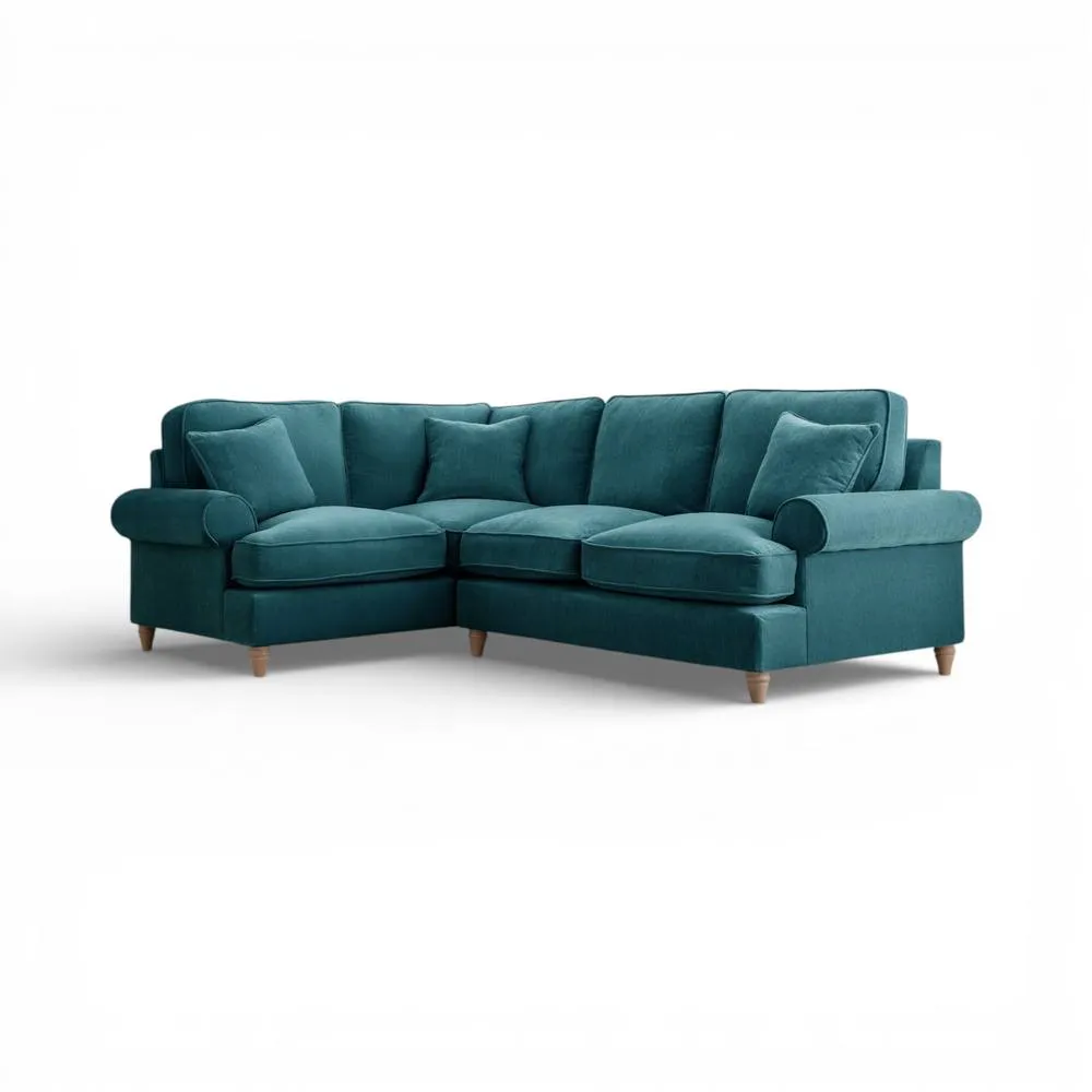The Great Sofa Company Ezra Left Hand Velvet Corner Sofa - Scroll Arm in Emerald 2