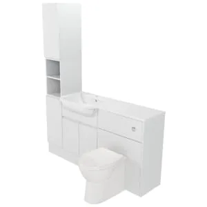 Deccado Clifton Bright White Left Hand 1500mm Fitted Tower, Vanity & Toilet Pan Unit Combination with Left Hand Basin