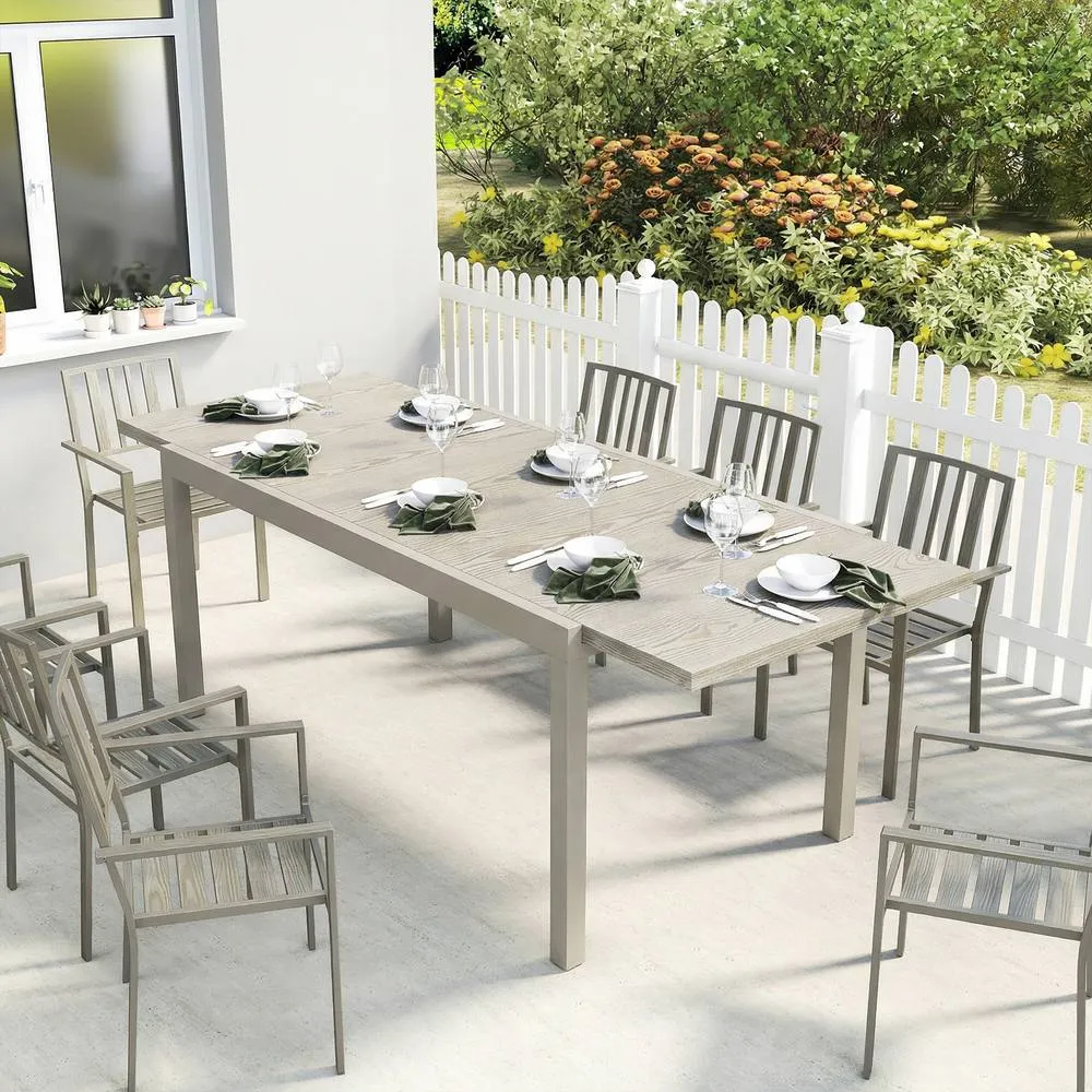 OUTSUNNY Extending Garden Table, Aluminium Outdoor Dining Table for 8-10 in Light Grey